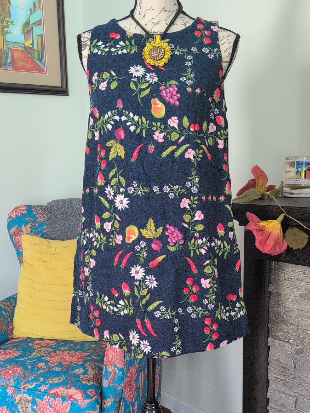 Navy Floral Sleeveless Mini Shift Dress🌺🌸